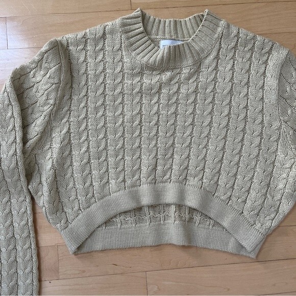 WeWoreWhat Cropped Mock Neck Cable Sweater in Desert XS NWOT - Picture 8 of 10